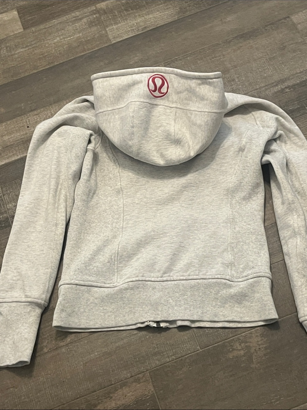 lululemon athletica Light Gray Full-Zip Hooded Sweatshirt with Pink Logo - Picture 8 of 8